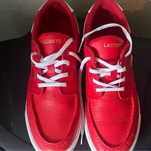 Lacoste Vibrant Red Shoes with White and Gold Accents